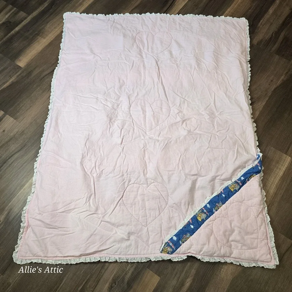 Noahs Ark Baby Quilt Blue Vintage Blanket Animals‎ Cotton Nursery Decor 50x38